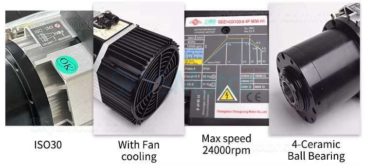 Motor de husillo ATC (cambio autom&aacute;tico de herramientas) refrigerado por aire de 9 kW + variador de frecuencia VFD, 11 kW (GDZ143x133-9L + DZB312B011)